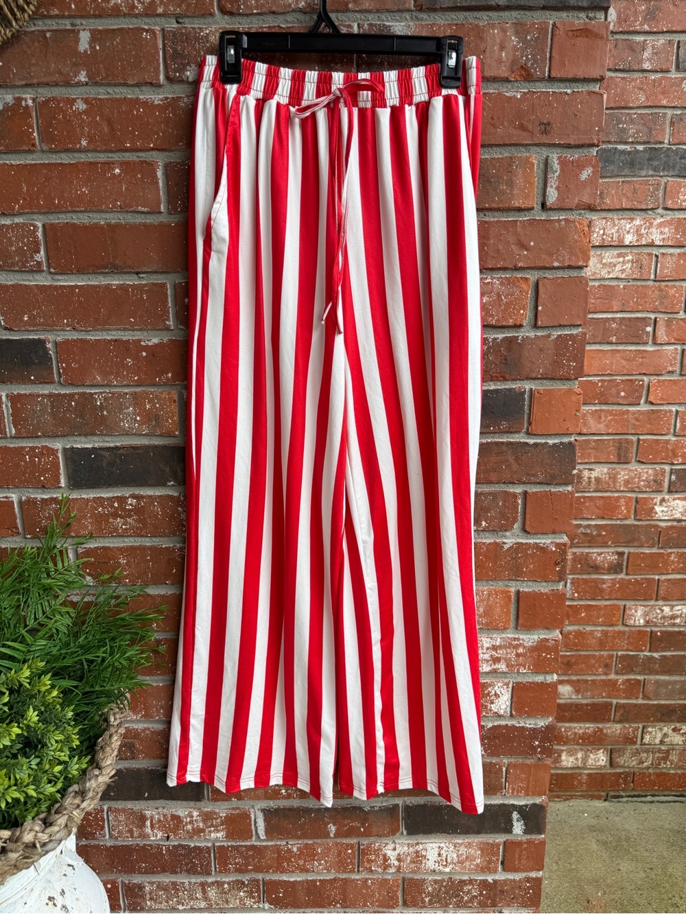 Blakeley Red & White Vertical Stripe Drawstring Casual Pants